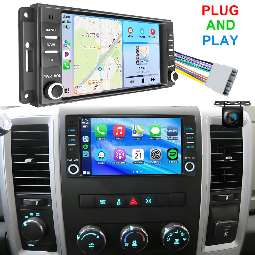 Backup Camera + 7" Car GPS Radio Stereo CarPlay GPS Navi For Jeep Wrangler Dodge