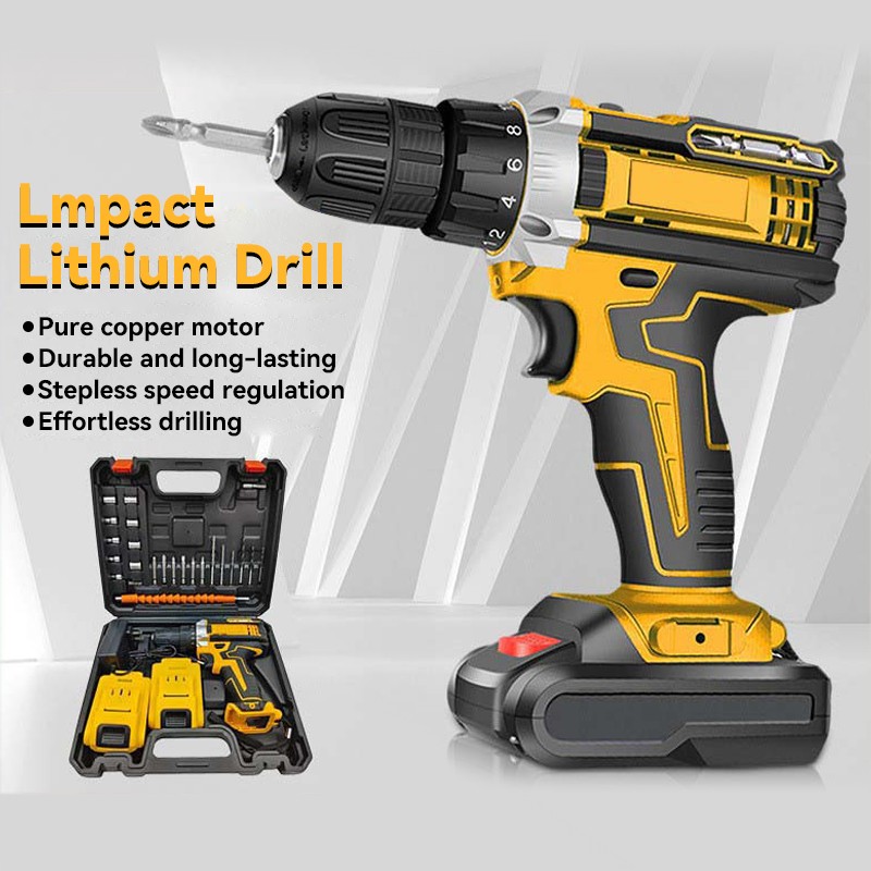 21V Cordless Impact Drill Kit 2 Batteries 25PCS Accessories Tool Set