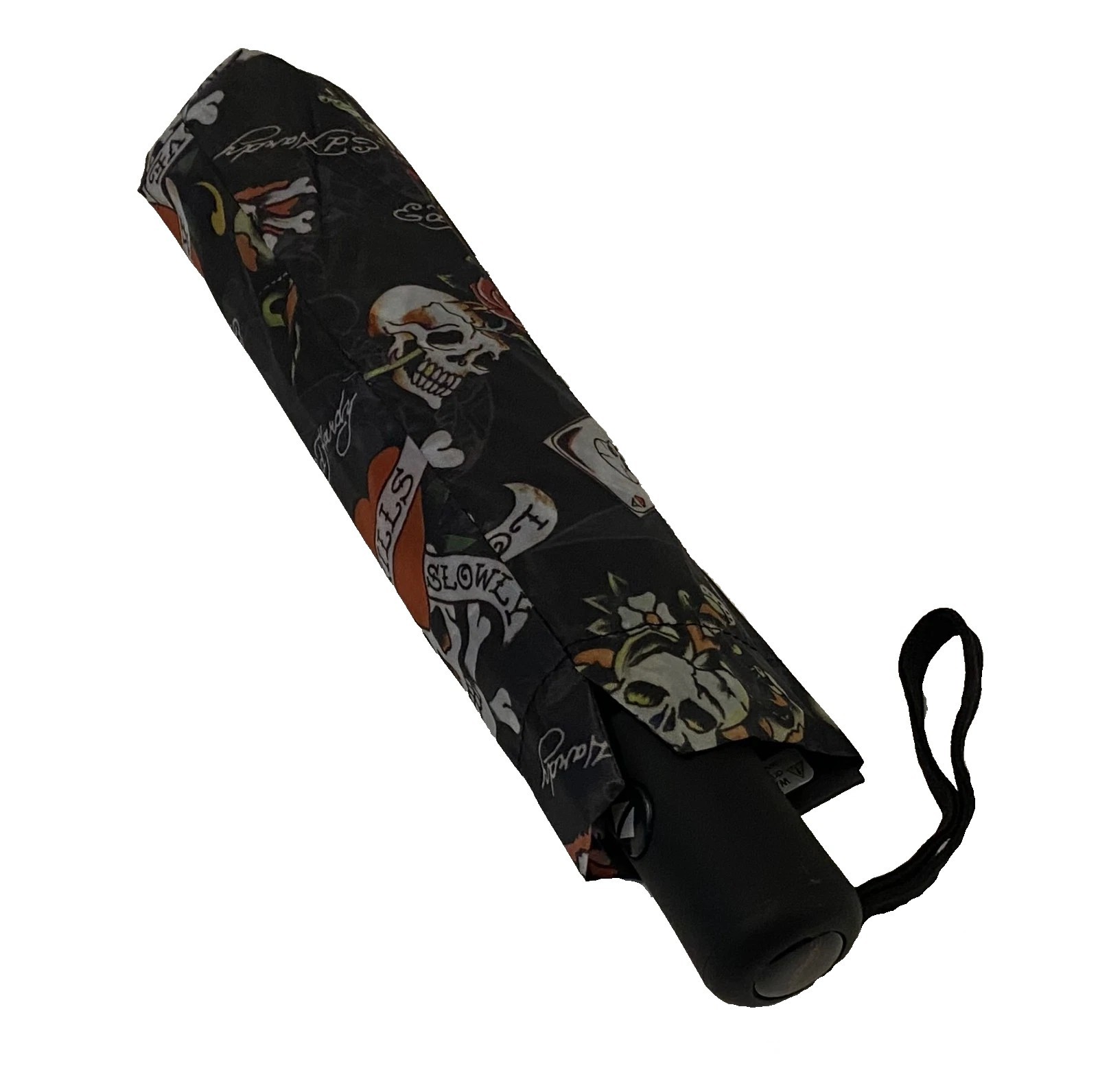 Ed Hardy Compact Umbrella Auto Open Auto Close Skull Heart Roses Graphics