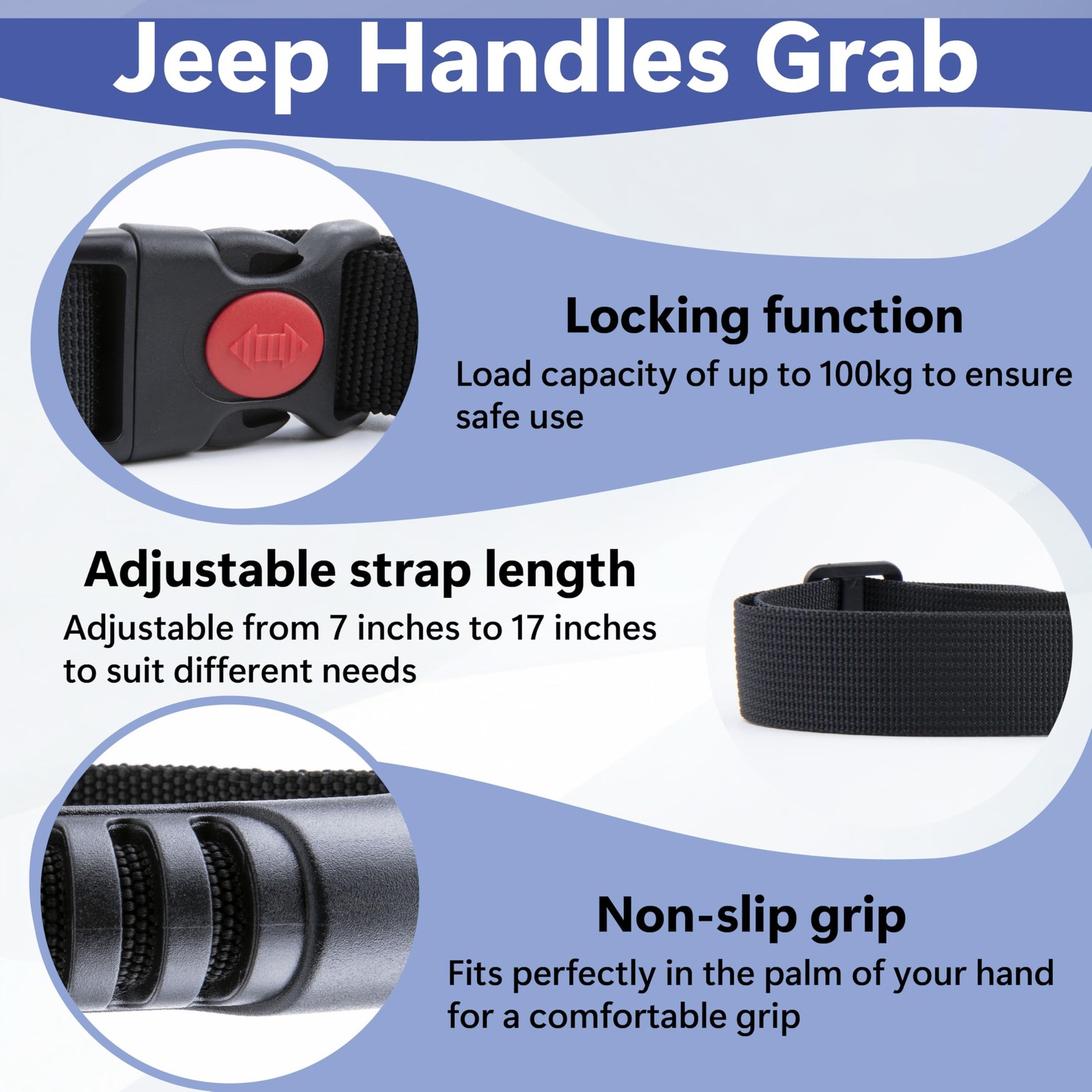 2 Pcs Car Adjustable Grab Handles Black Interior Assist Handle Accessories