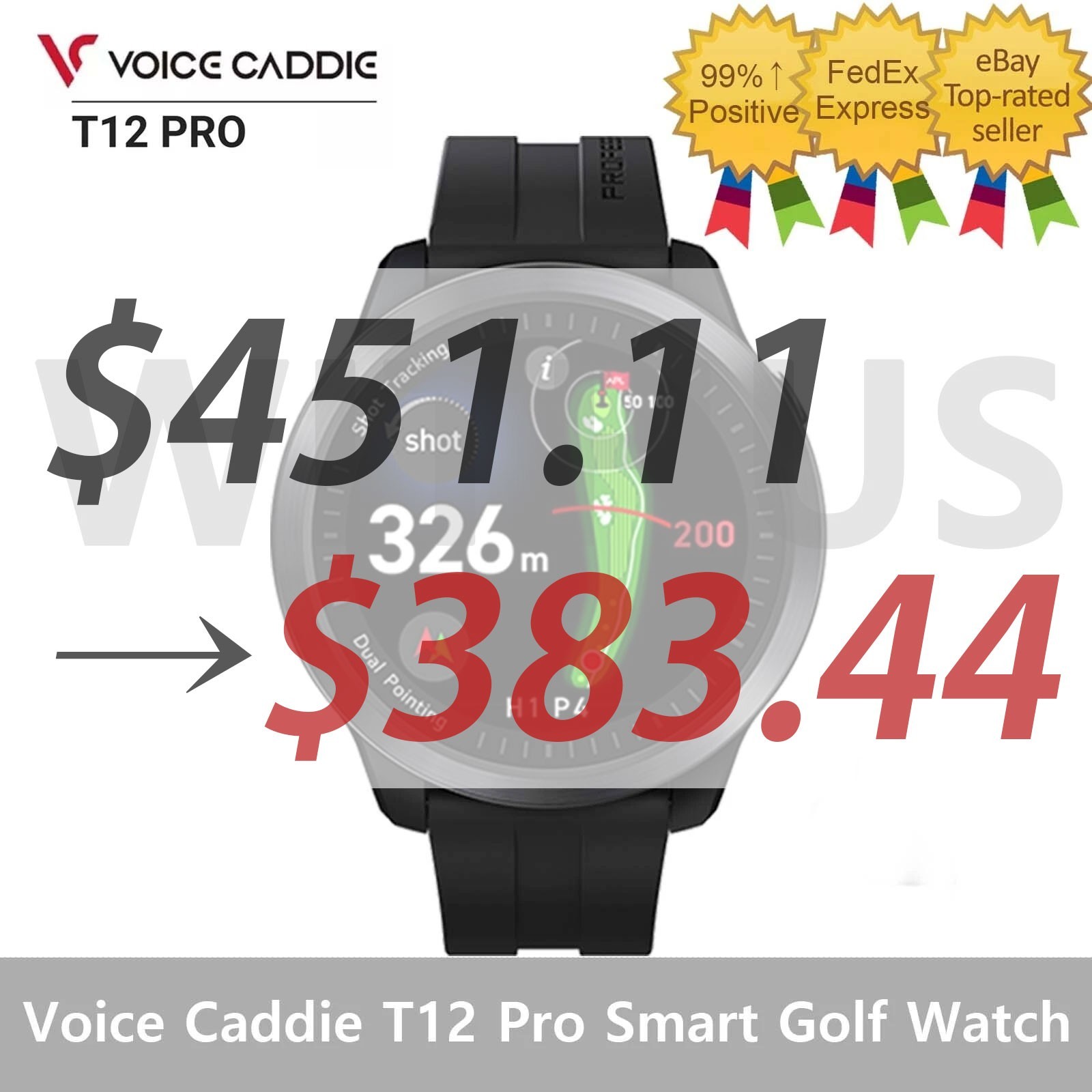 [CLEARANCE]Voice Caddie T12 Pro Smart Golf Watch Globalmap Course View AI Golf