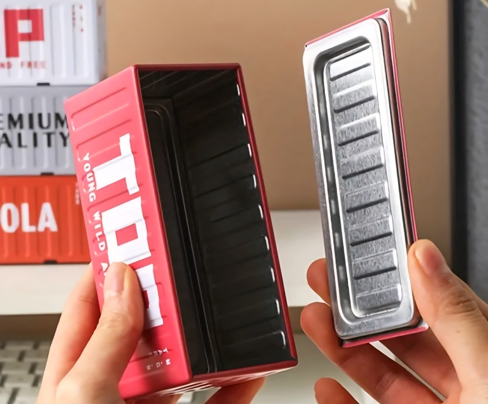 Mini Storage Box Creative " Container" Style - Desktop Organizer w/lid - Metal