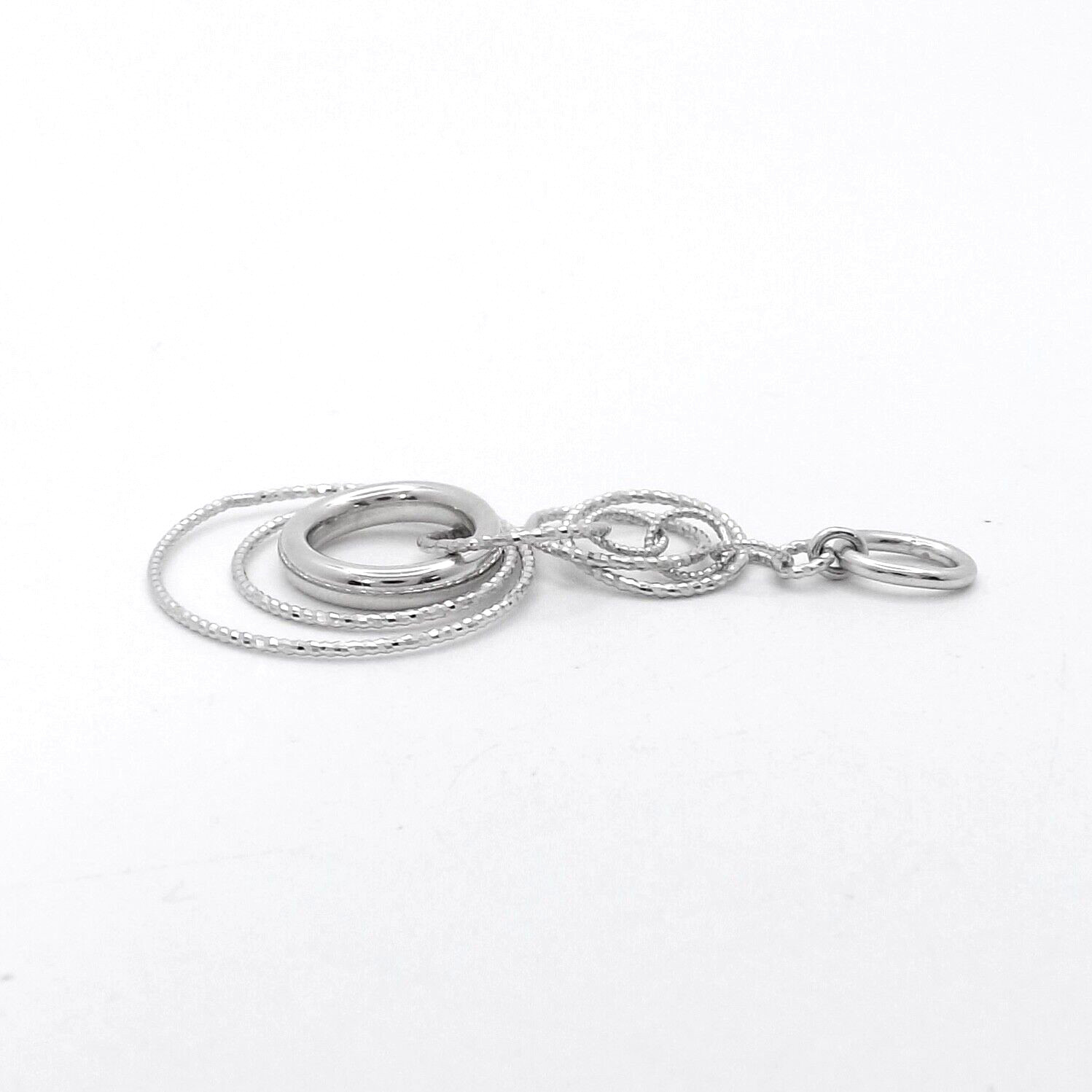 Solid 18k White Gold Circles Dangles Charm Pendant Setting Sparkling Whimsical