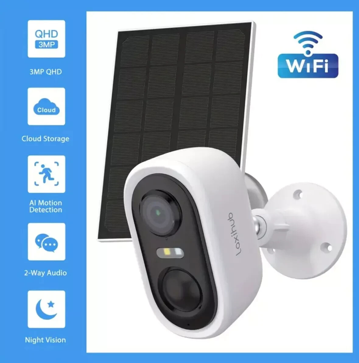 Solar Powered Outdoor Wireless Security Camera, 2K 3MP Video Resolution, Battery