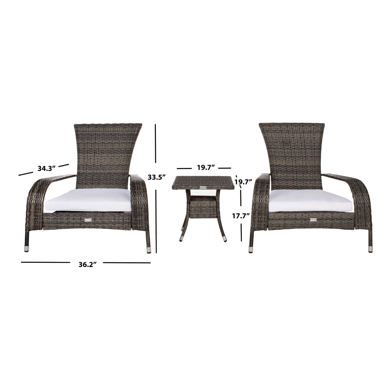 SAFAVIEH Outdoor Collection Edna 3-Piece Lounge Set | Grey Brown/White Cushion |