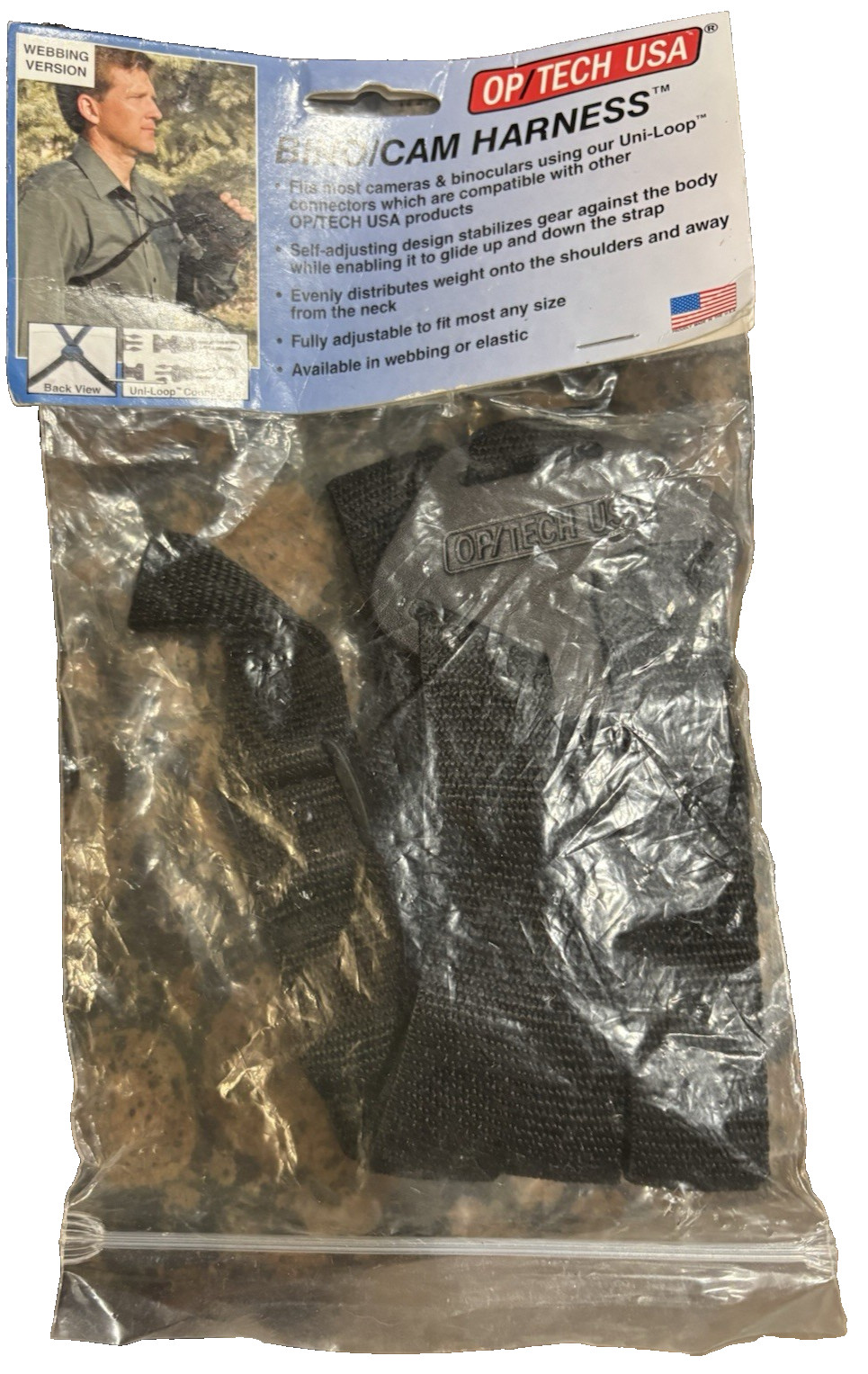 OP/TECH USA Bino/Cam Harness Webbing Black 5301412- NIP Camera/Binocular Strap
