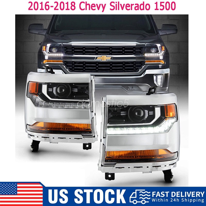 Chevy Silverado 2016-2018 1500 HID/Xenon LED DRL Projector Headlights Headlamps