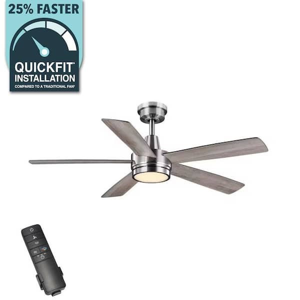 Hampton Bay Fanelee 54 in Brushed Nickel Smart Ceiling Fan w/ LED Light & Remote