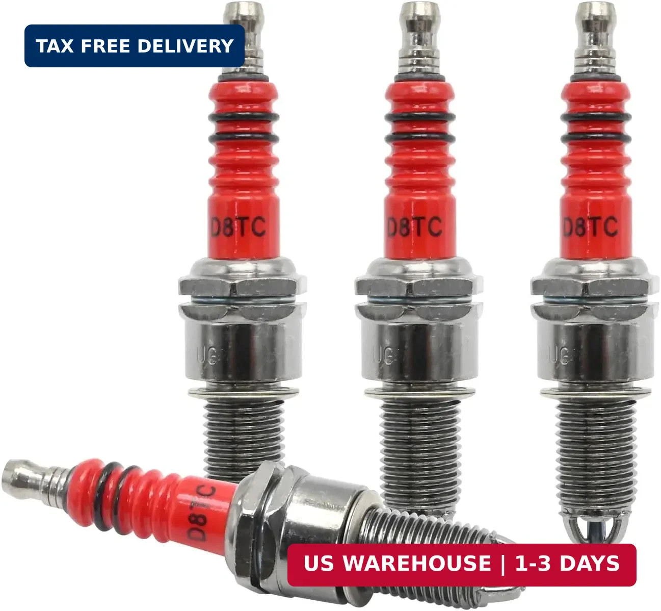 4 Pack D8TC 3 Electrode Spark Plug Replacement for CG 125cc 150cc 200cc 250cc CF