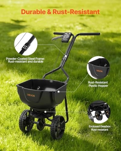 Push Broadcast Spreader 9.8ft Width, 15lbs Capacity, All-Terrain Tires, Adjustab