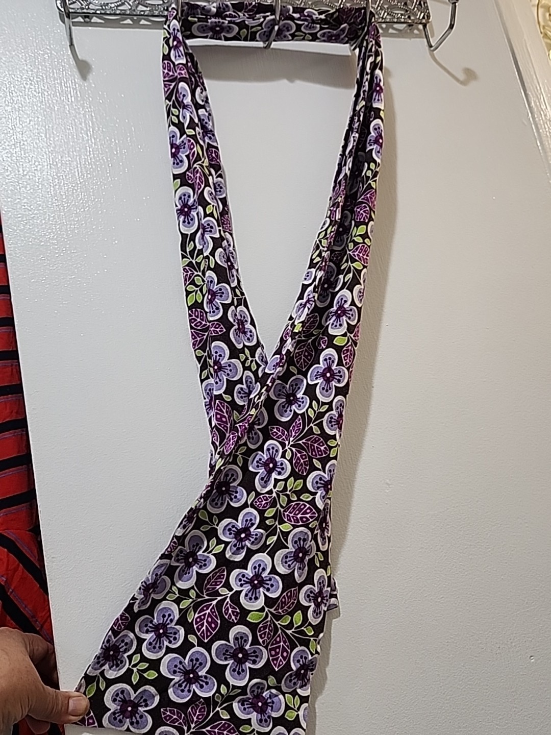 VERA BRADLEY Scarf "Plum Petals" Floral Purple Lavender Green Leaves on Brown