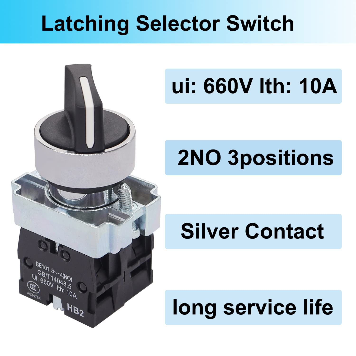 2 Pack 22Mm 3 Position Maintained Selector Switch, 2NO 10A 440V Latching