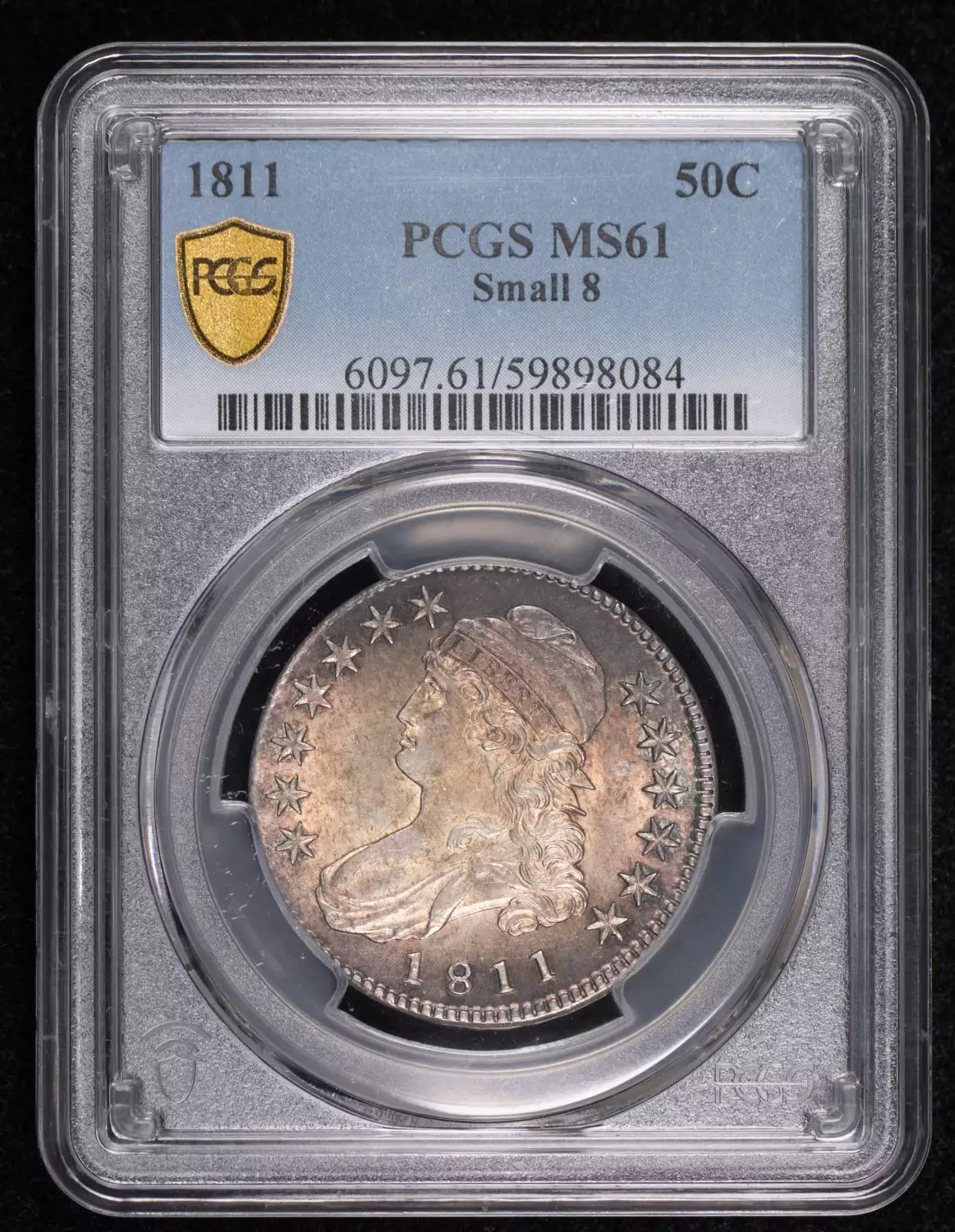 1811 P Capped Bust Half Dollars PCGS MS-61 Small 8 Rainbow Toning