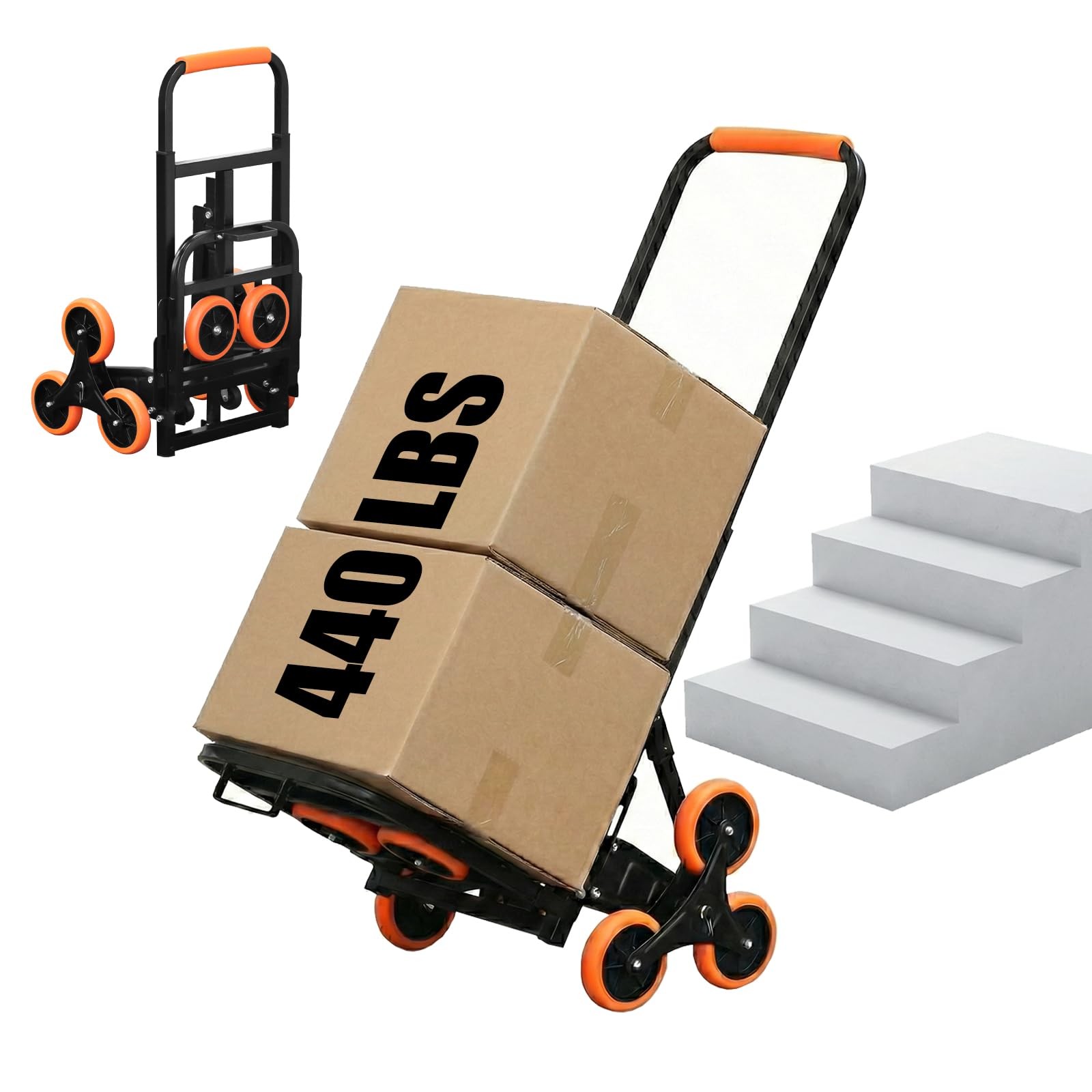 Stair Climbing Cart, 440 LBS Capacity Folding Hand Truck Dolly with 10 Wheels...