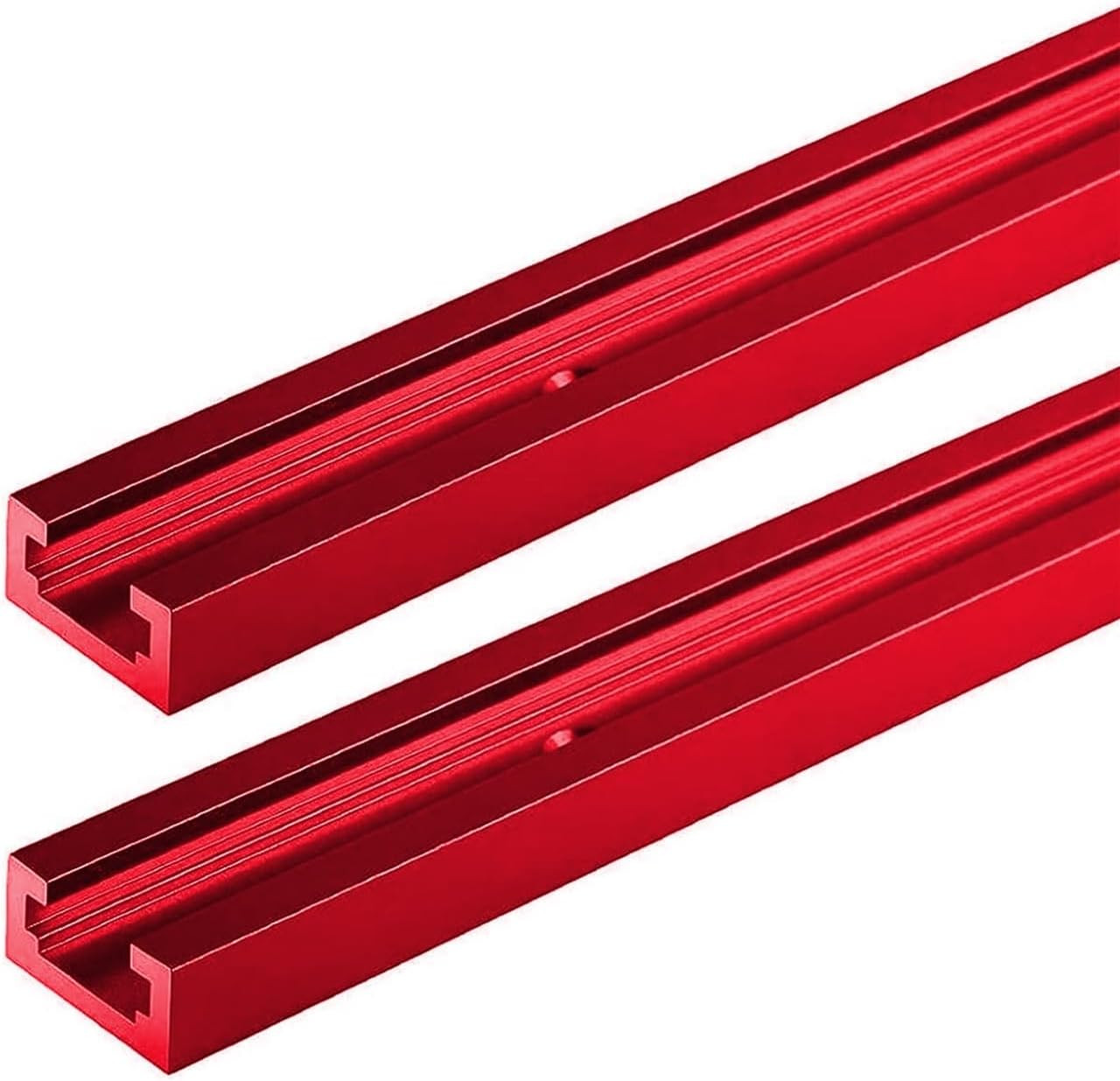 48" Red Aluminum T-Track Set for Woodworking - 2 Pre-Drilled Pieces