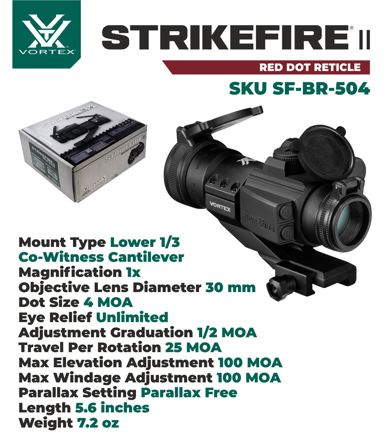 Vortex Optics Strikefire II 4 MOA Red Dot Sight and Vortex Free Hat Black Bundle