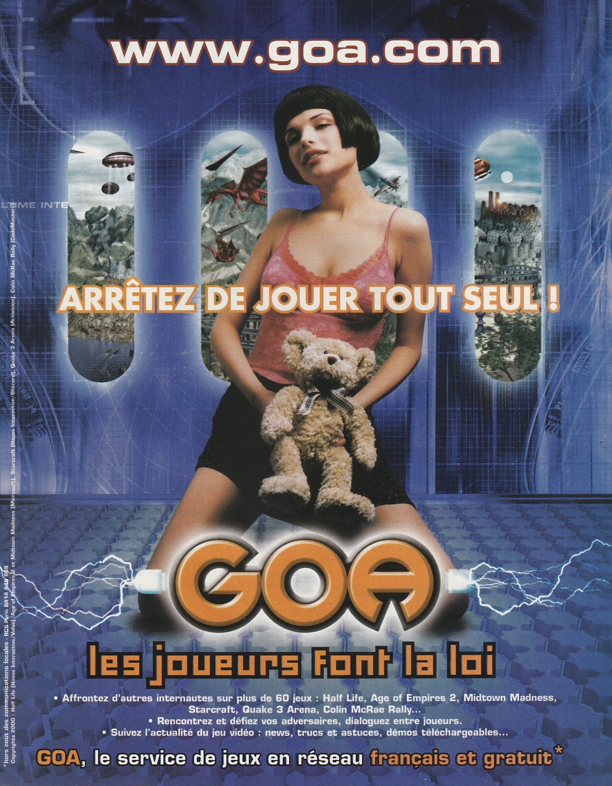2000 GOA French Network Gaming Print Ad 22x27cm Sexy Woman w/Teddy Bear ENT 100