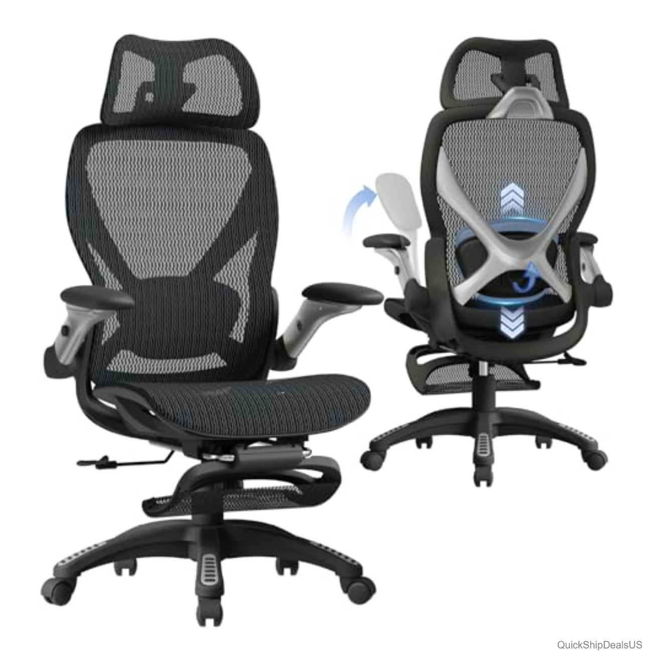 Ergonomic Mesh Office Chair with Footrest Big and Tall 300 Lbs 3D Lumbar