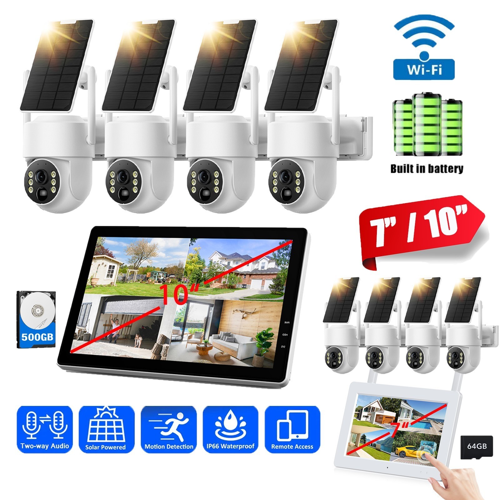 Wireless 4MP Color WIFI Security Camera System Solar Power 2 Way Audio with NVR