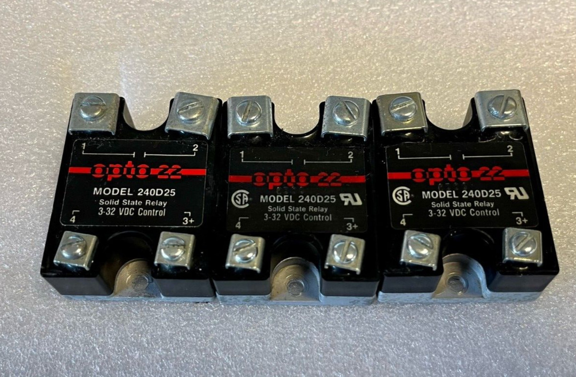 Lot of 3 opio 22 Model 240D25 Solid State Relay 3-32 VDC Control (DE)