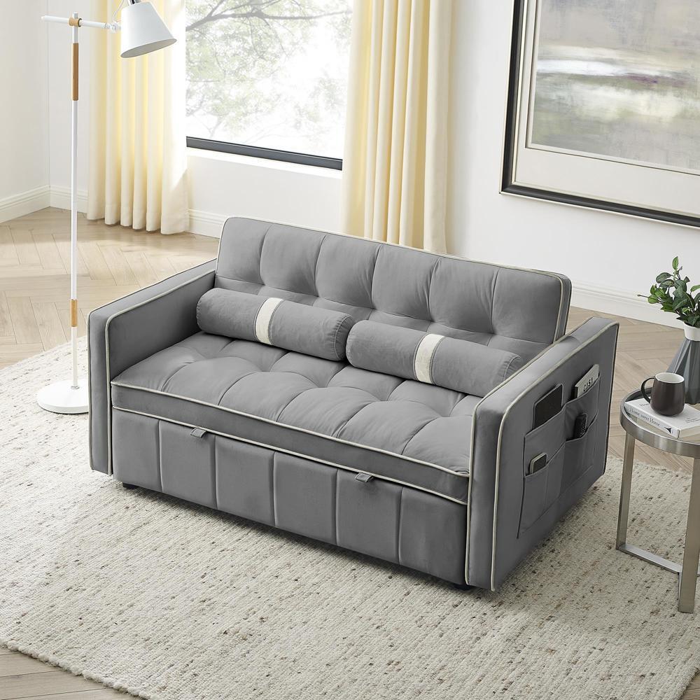 55.5" Pull Out Sleep Sofa Bed 2 Seater Loveseats Sofa Couch with side pockets