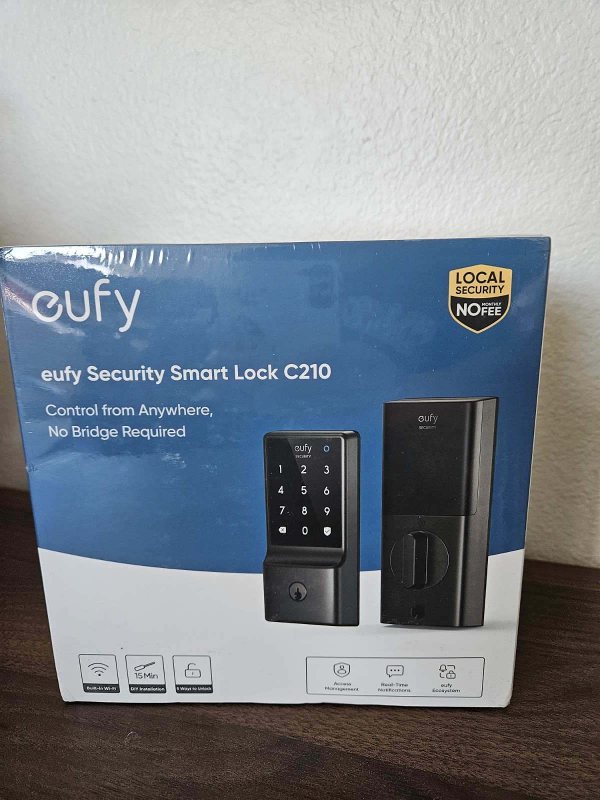 Eufy C210 Keyless Wi-Fi Bluetooth Smart Lock Black Touch Screen Deadbolt