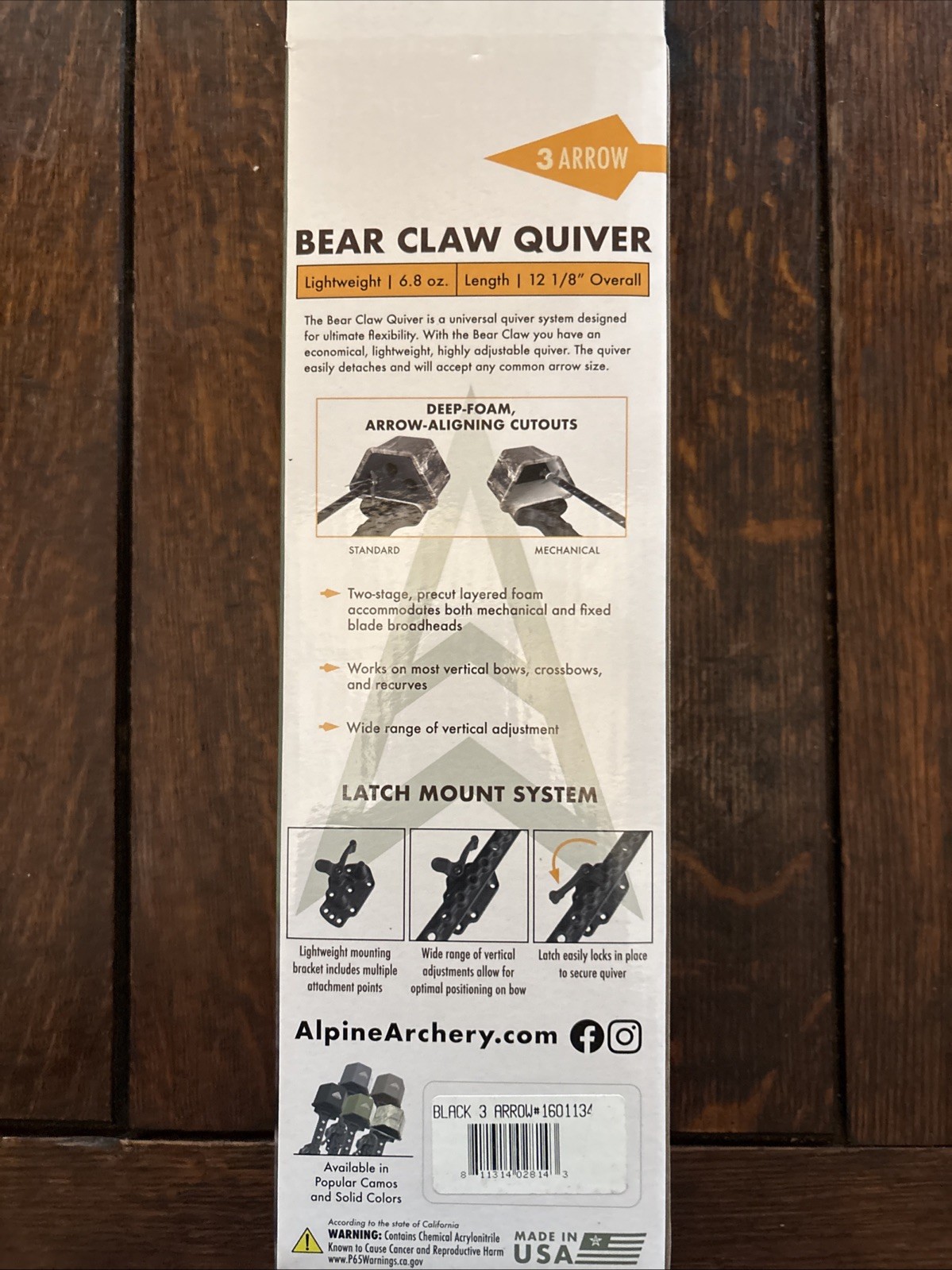 Alpine Black Archery Bear Claw 3-Arrow Quiver