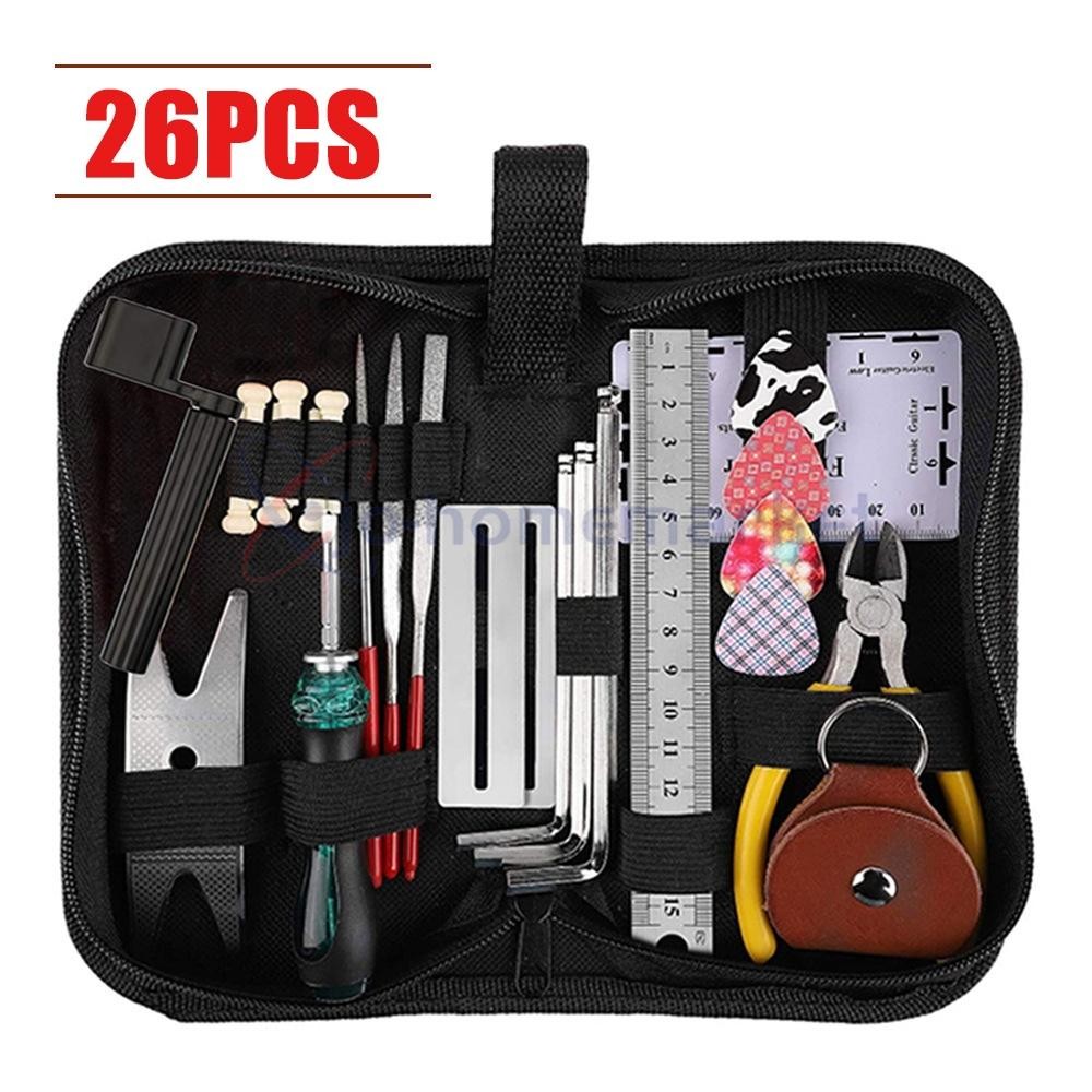 26Pcs Guitar Repair Tool Kit Setup Kit for Acoustic Electric Guitar Ukulele Bass