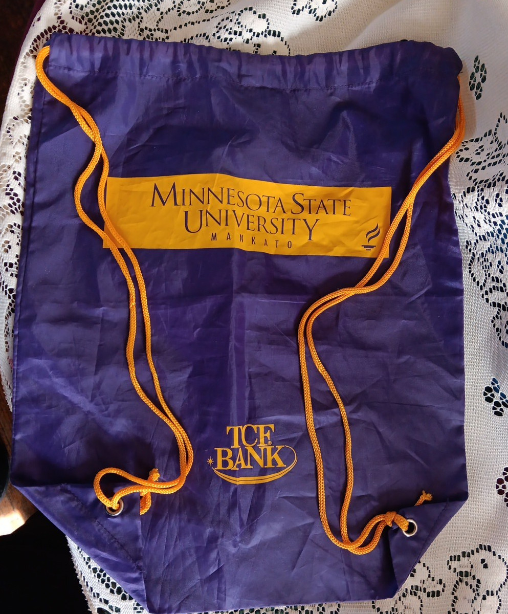 University Of Minnesota Mankato  TCF Bank Purple And Gold Draw String Bag