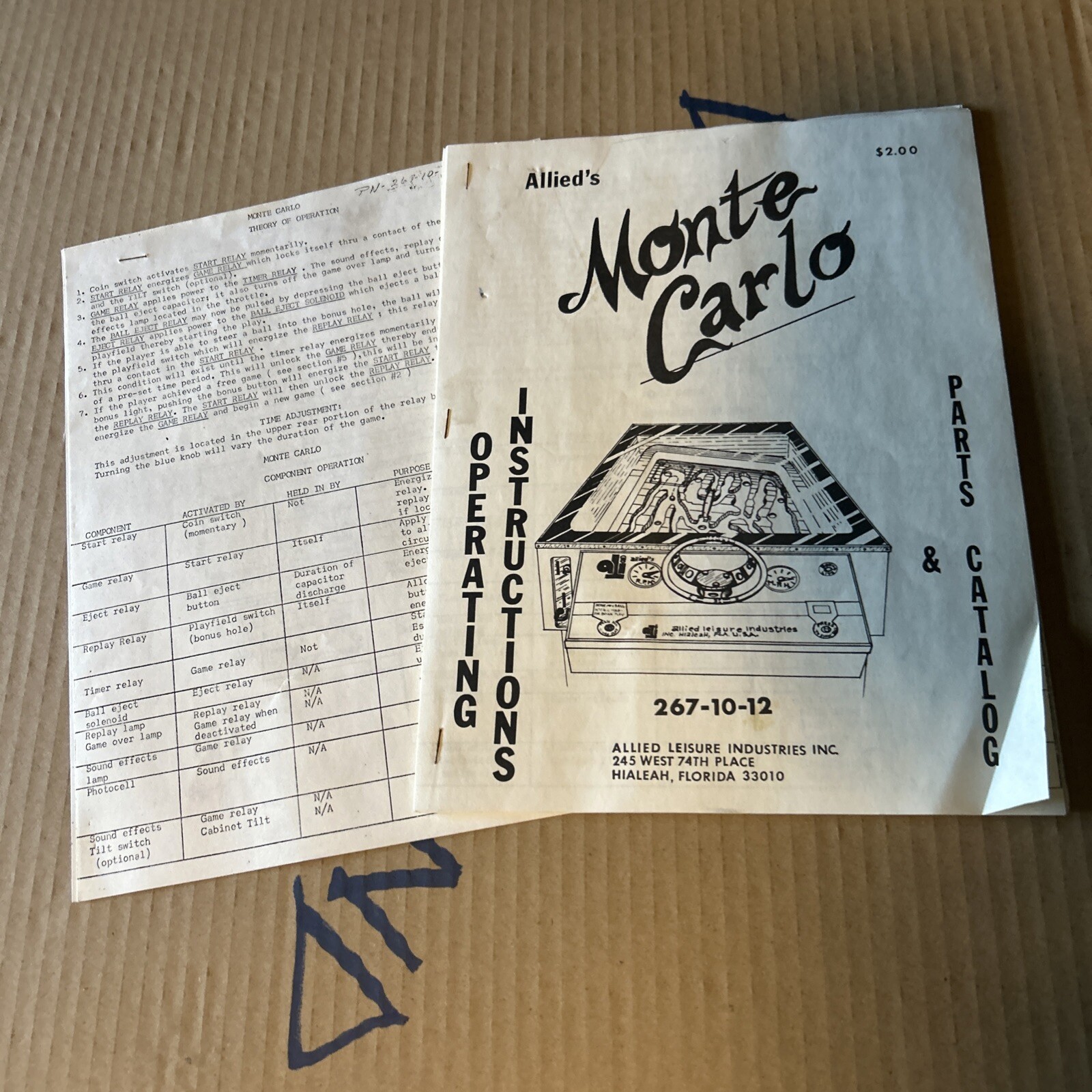 Original Monty Carlo Allied Set arcade game manual
