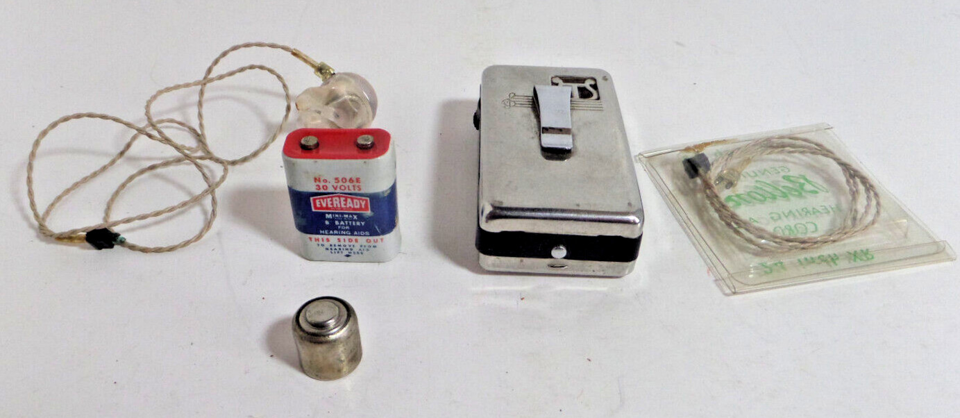 belltone model R hearing aid vintage with vintage Eveready Battery 30v