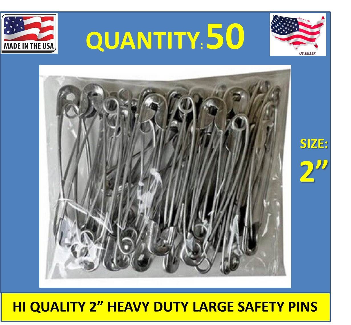 50 EXTRA LARGE JUMBO 2 INCH SAFETY PINS 2" FOR QUILTERS CRAFTERS DIAPERS SEWING