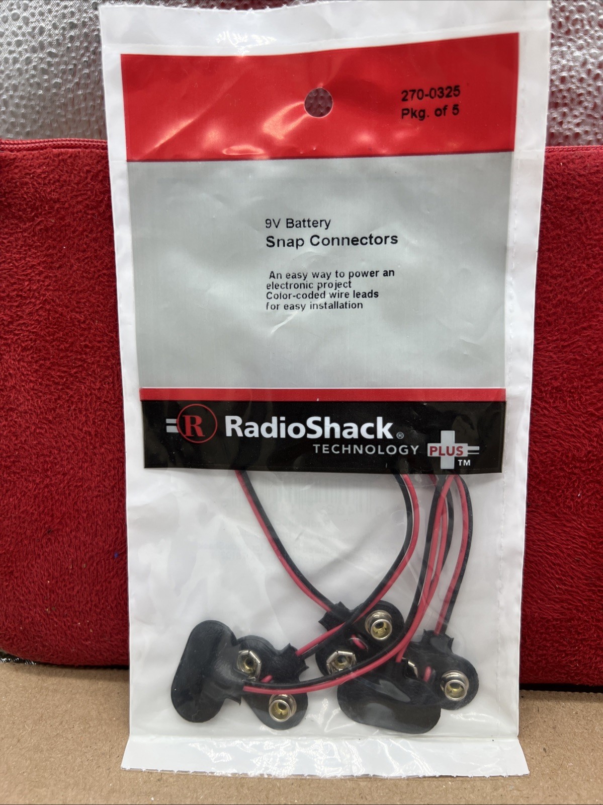 Radio Shack Fully Insulated 9V Battery Snap Connectors 5pk 270-0325 NIB New NOS