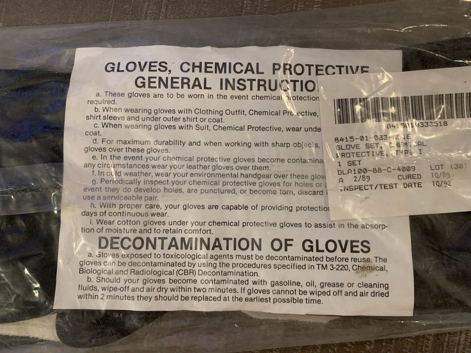 Vtg Military Chemical Protective Gloves Type I MIL-G-43976B Medium Sealed NOS