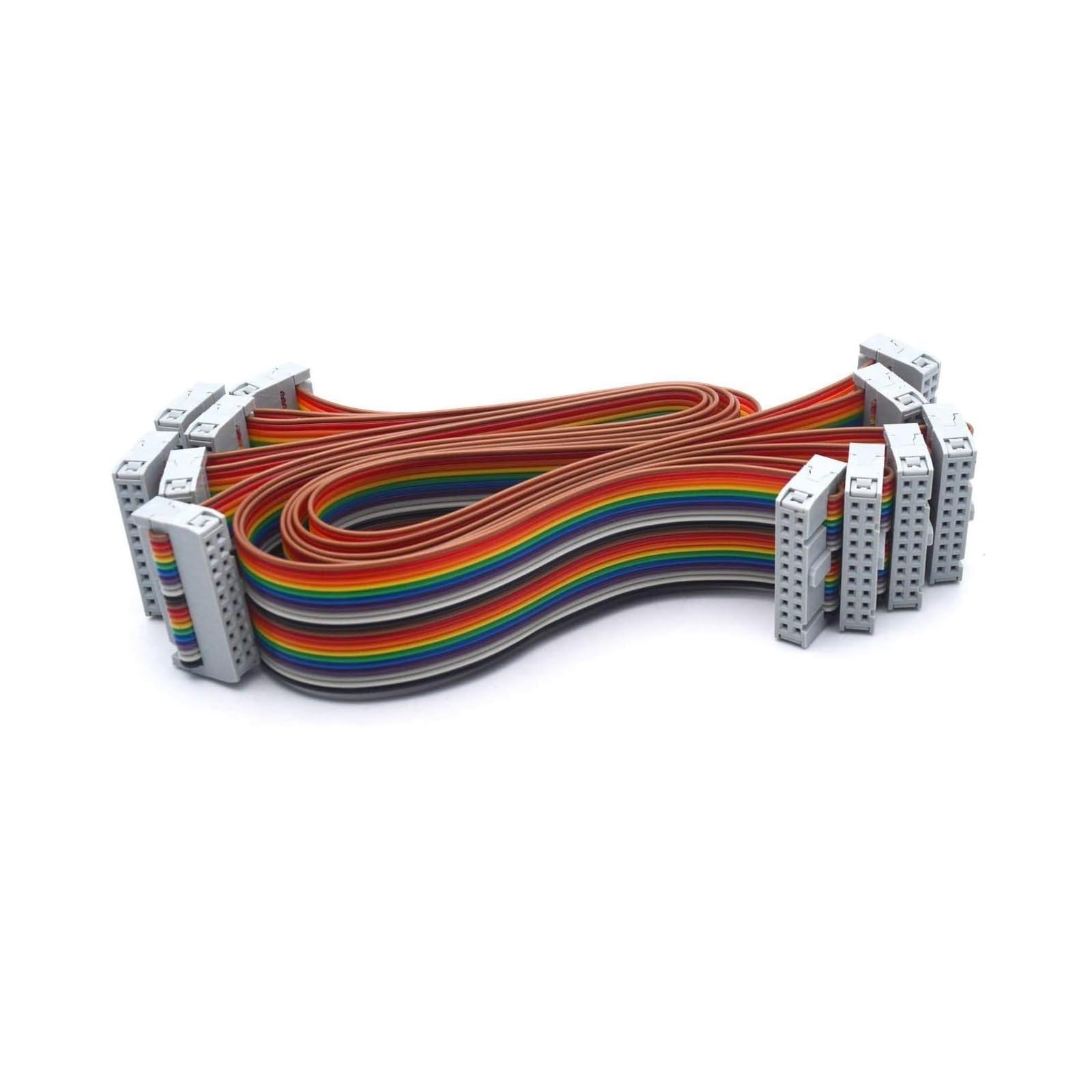 30CM 20-Pin IDC Connector Flat Rainbow Ribbon Cable with Black 2.54mm FC Dual...