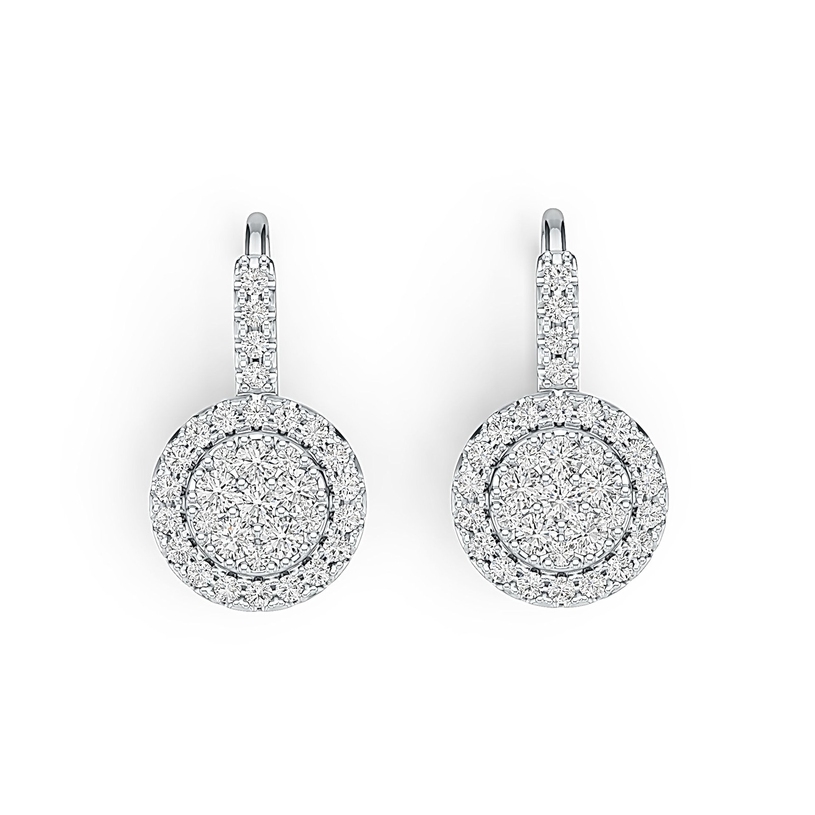 Sterling Silver Round Cluster Earring Leverback with White Topaz or Moissanite