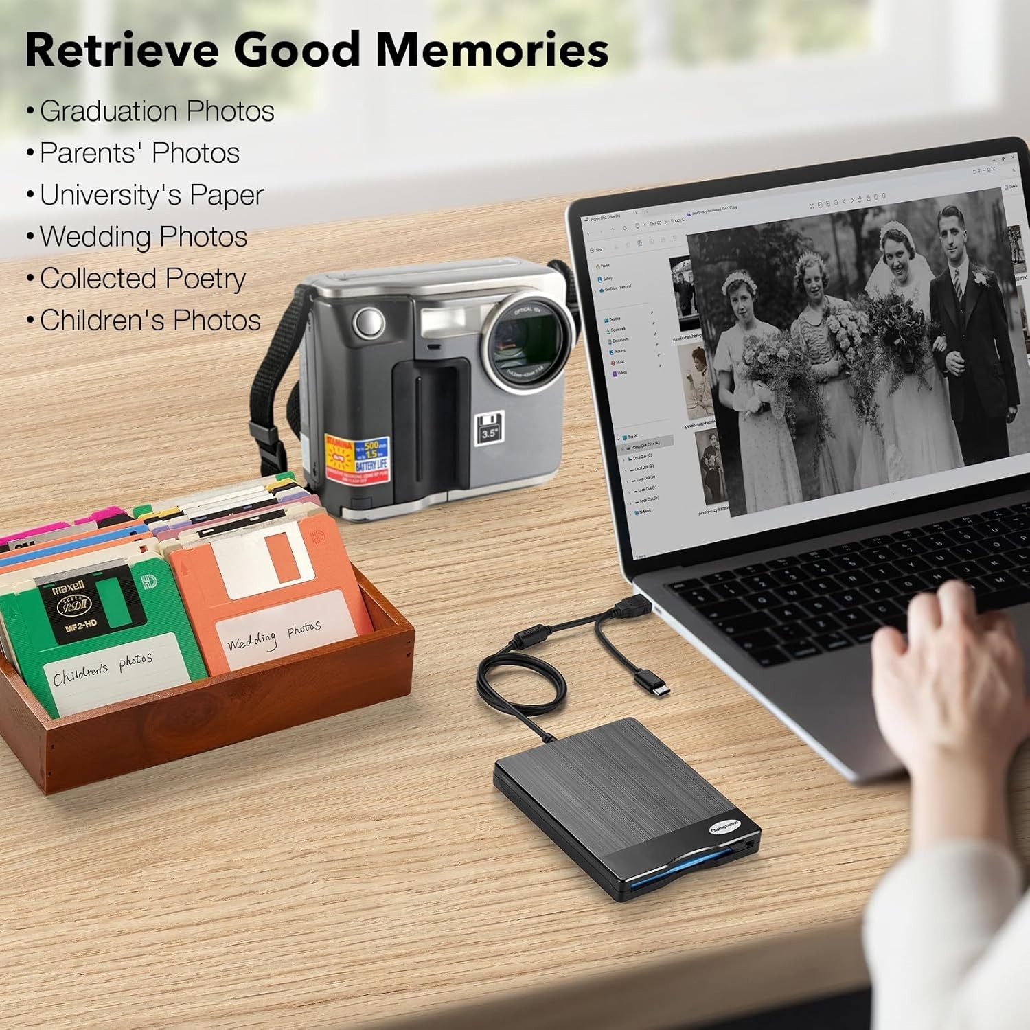 Floppy Disk Reader 3.5 Inch USB Floppy Disk Drive External 3 1/2 Floppy Disc Rea