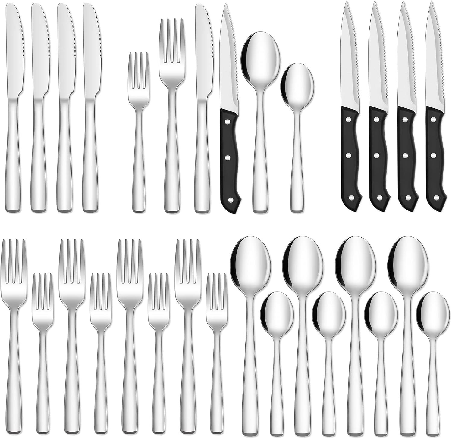 24-Piece Matte Black Silverware Set Stainless Steel Flatware Cutlery Kitchen