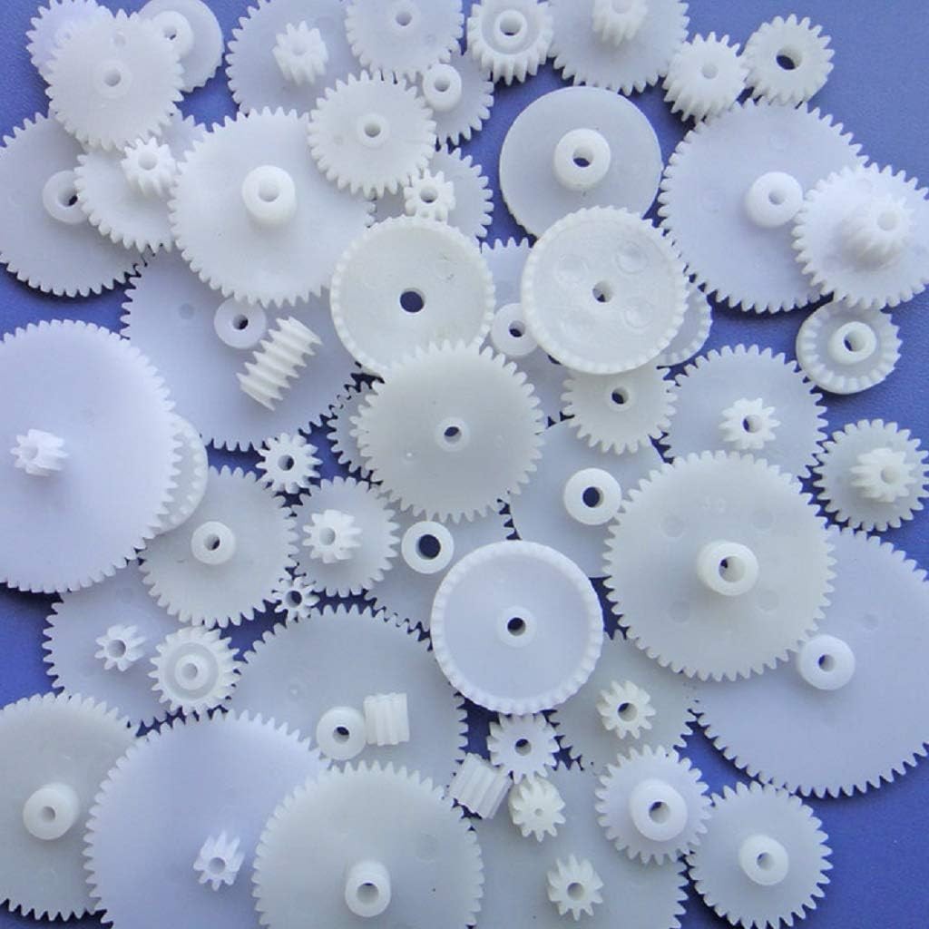 58PCS Small Gears Set Plastic Module 0.5 for DC Motor DIY 58, White