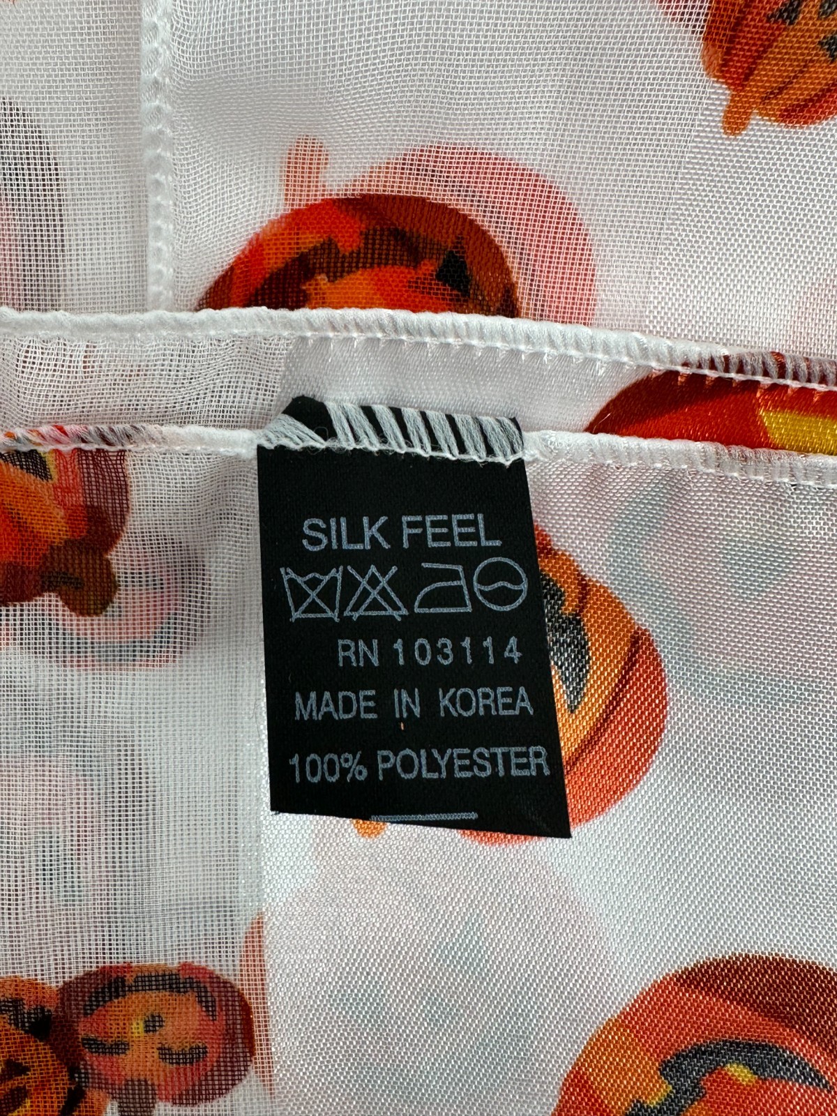 Silk Feel Womens White Tone On Tone Stripe Halloween Pumpkin Rectangular Scarf