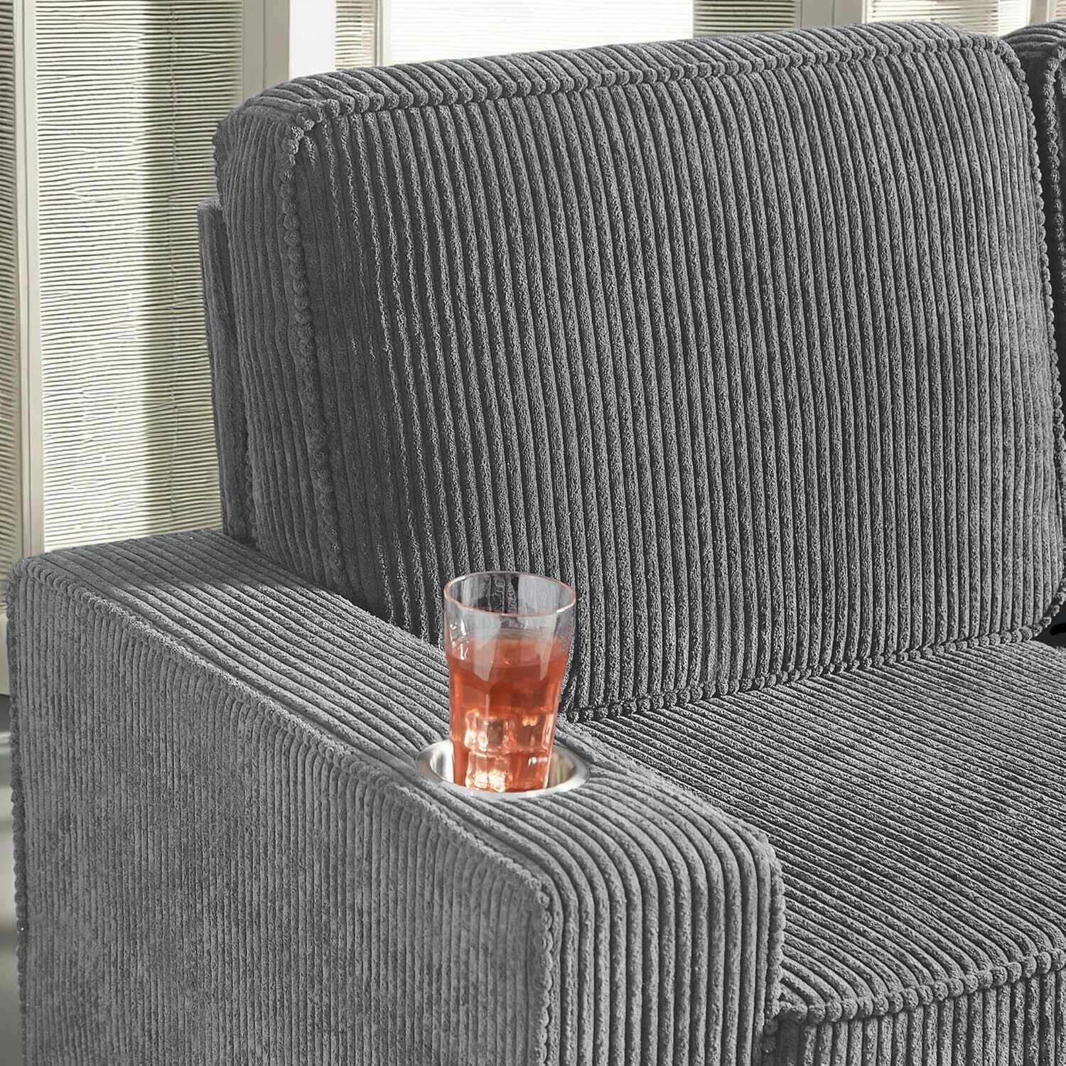 84" Modern Sofas Couches 3 Seater Couch w/Cup Holders,Corduroy Deep Seat Comfy