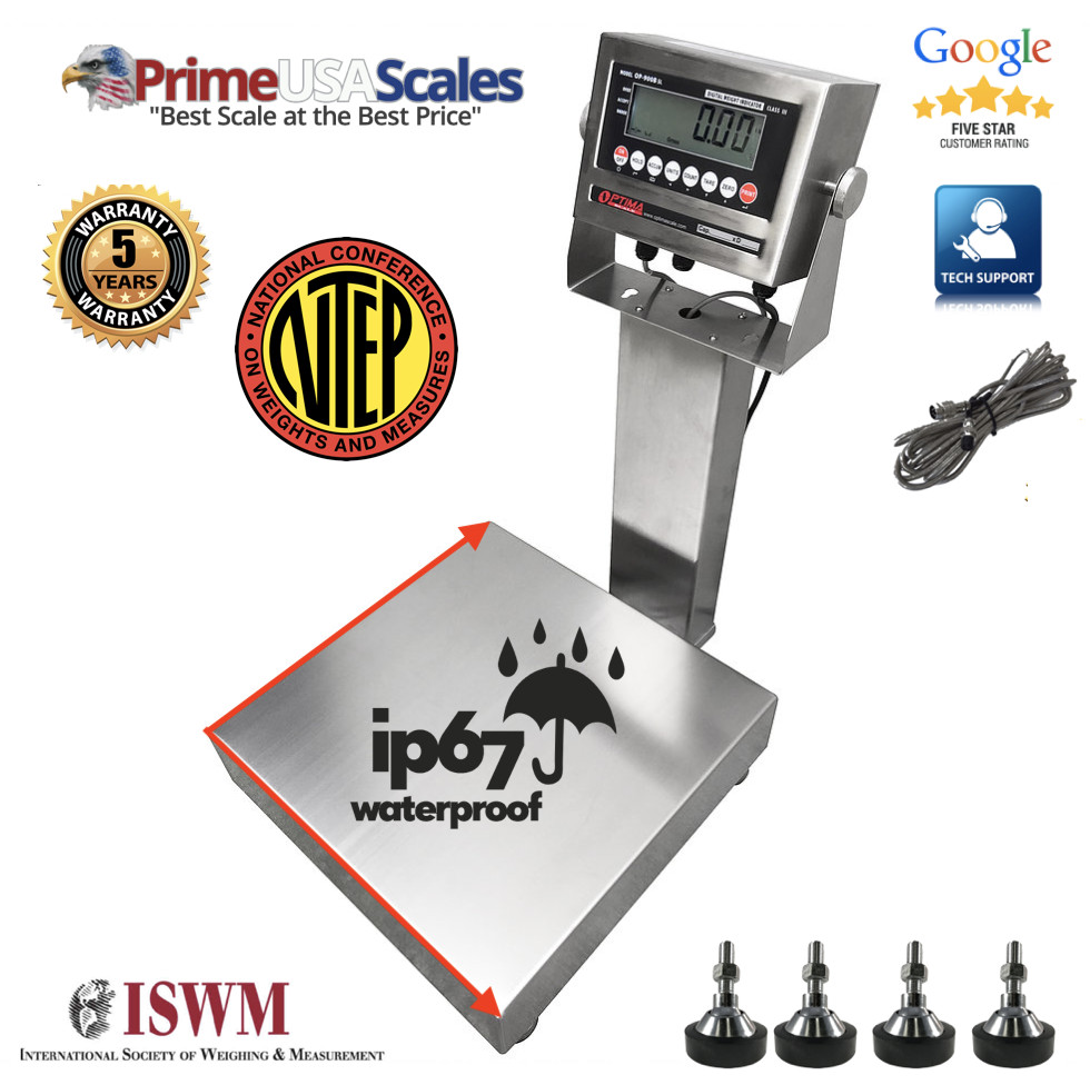 800 LBS x 0.2 LBS Optima Scale OP-915SS NTEP IP 67 All Stainless Steel Washdown