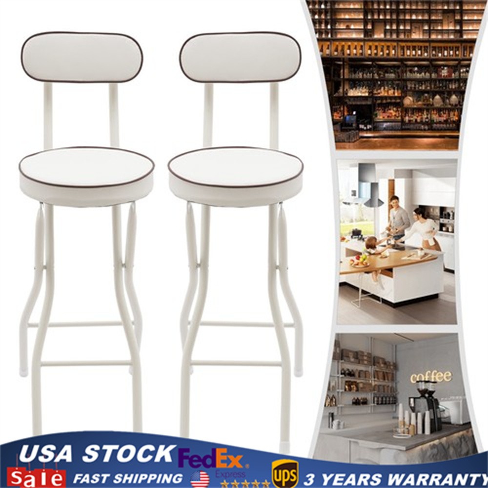 2 Pcs Folding Bar Stool with Backrest Tall Foldable Stool Chair Portable