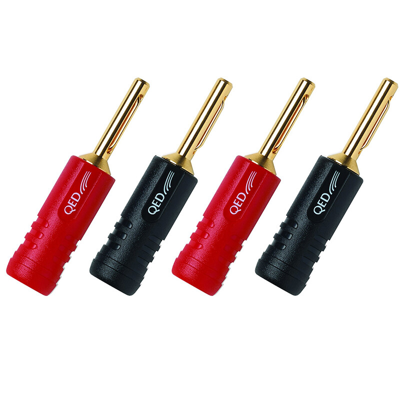 QED QE1880 SCREWLOC ABS 24k Gold Plated 4mm Banana Plugs, (Pack of 4)