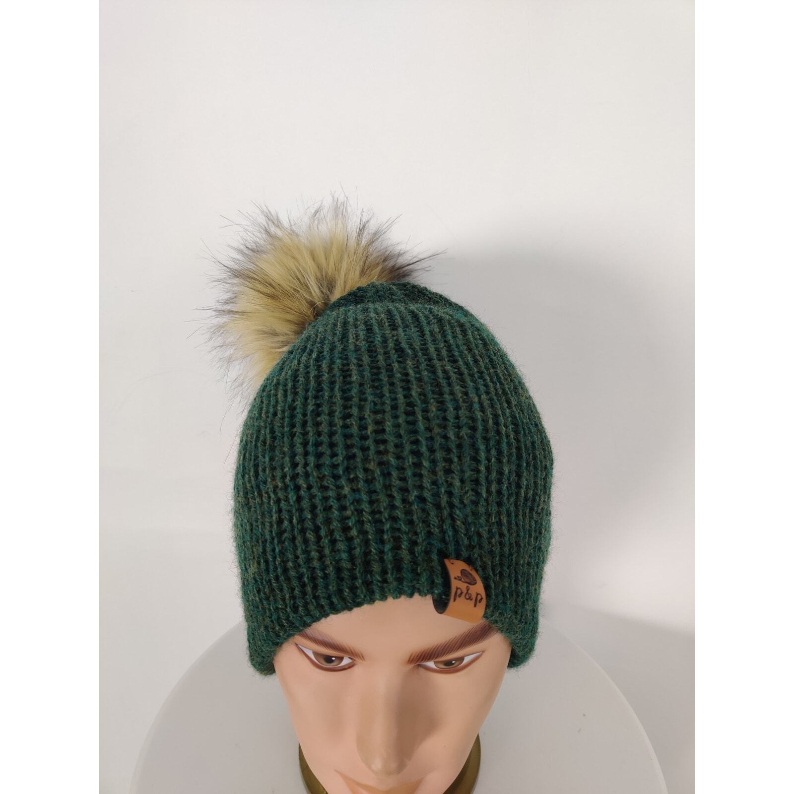 RARE ORIGINAL P&P Unisex beanie winter pom pom casual green OS