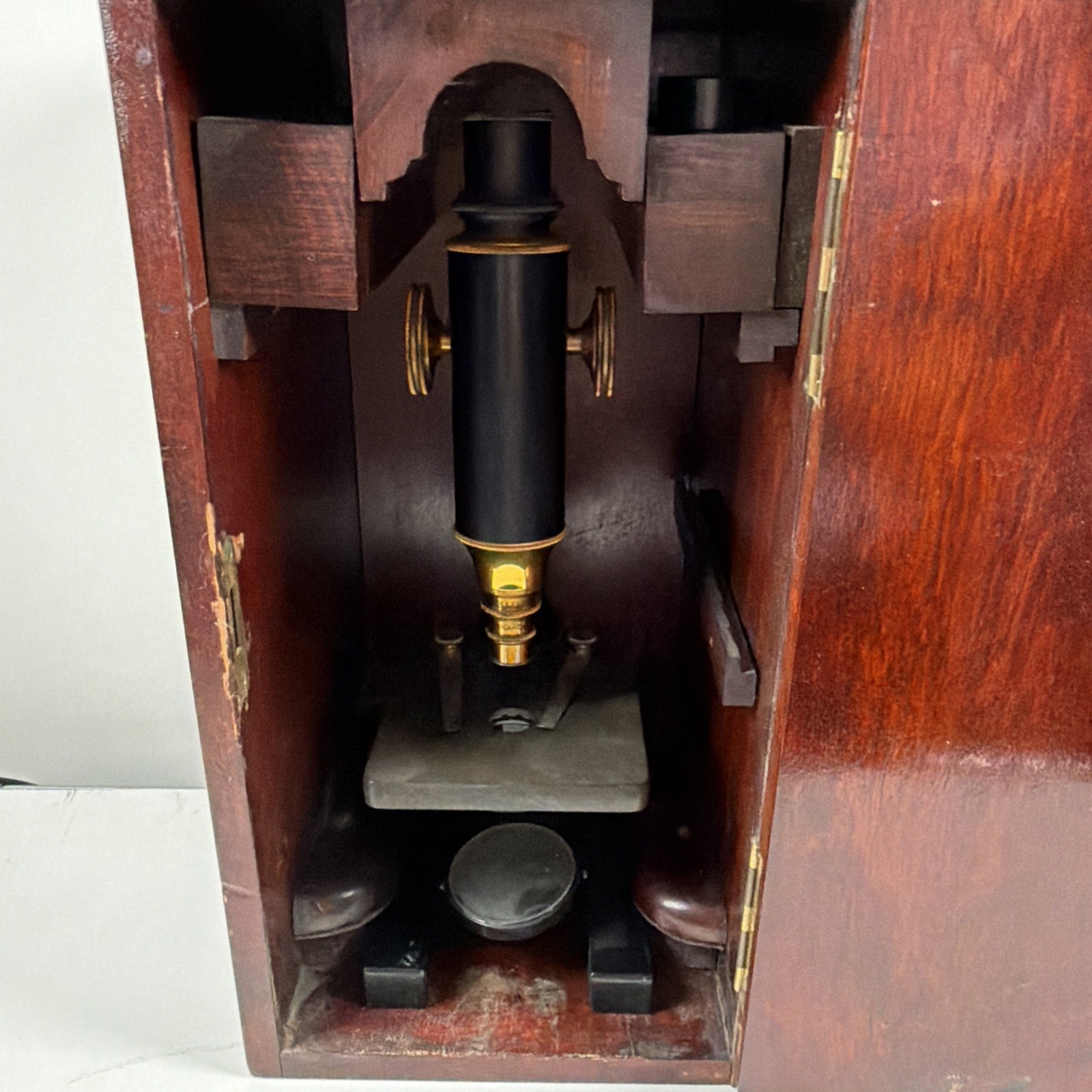 Antique Bausch & Lomb Cast Iron & Brass Scientific Laboratory Microscope