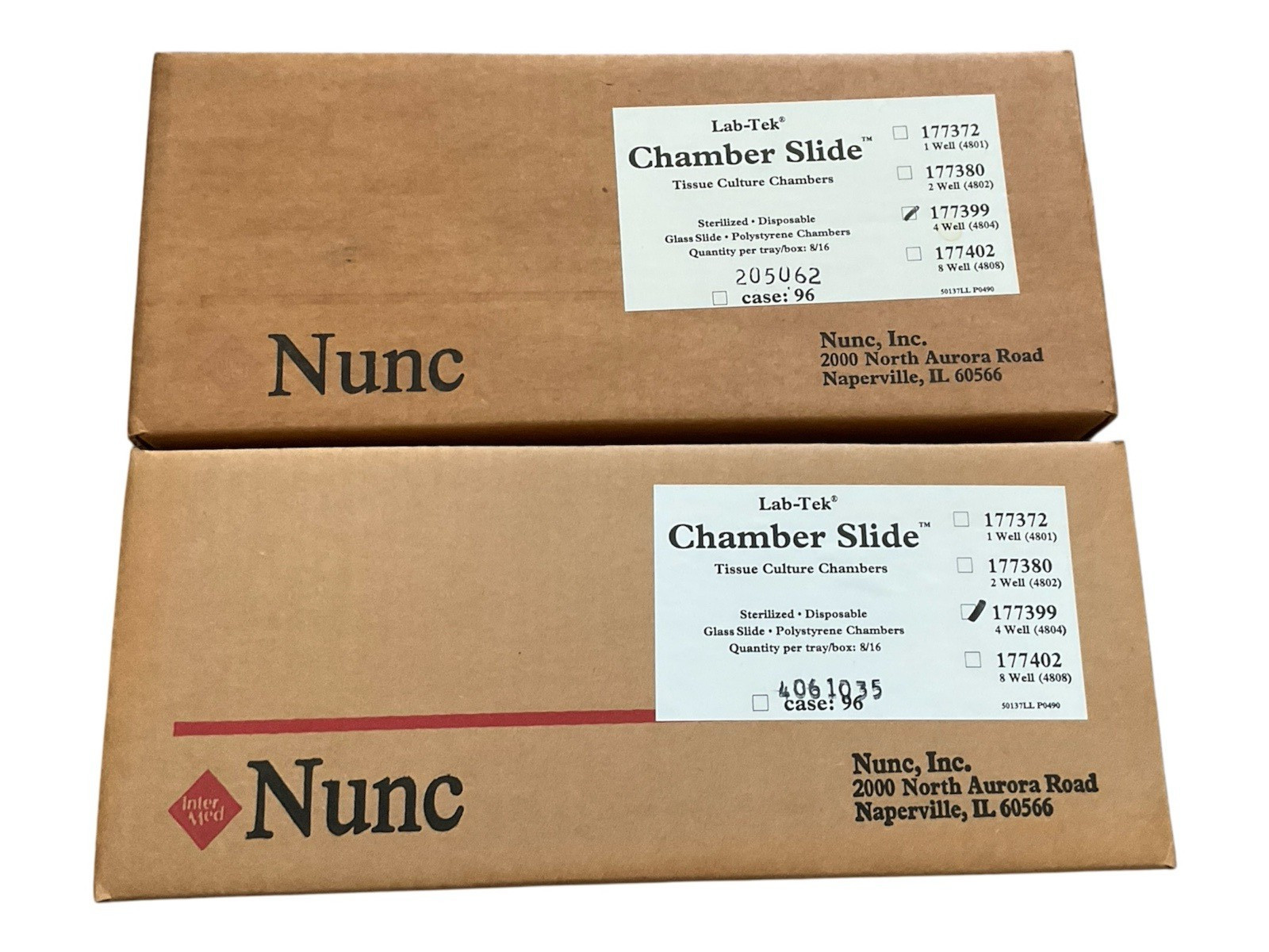 Lot of 2 Nunc LabTek Chamber Slide w/Cover Glass Slide Sterile PK16 4Well 177399