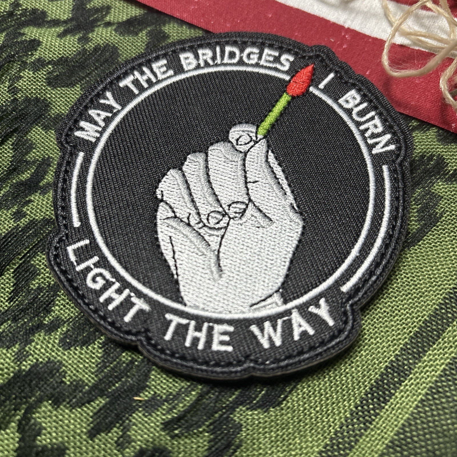 May Bridges I Burn Light The Way Patch ~3.5” Hook & loop Tactical Gear Patch