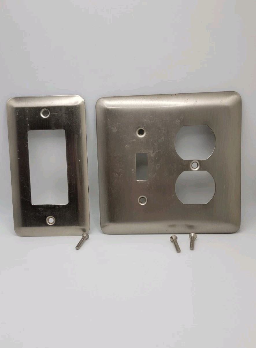 Vintage Stainless Metal Outlet Wall Switch plate Cover Used AmerTac LHMC Plug In