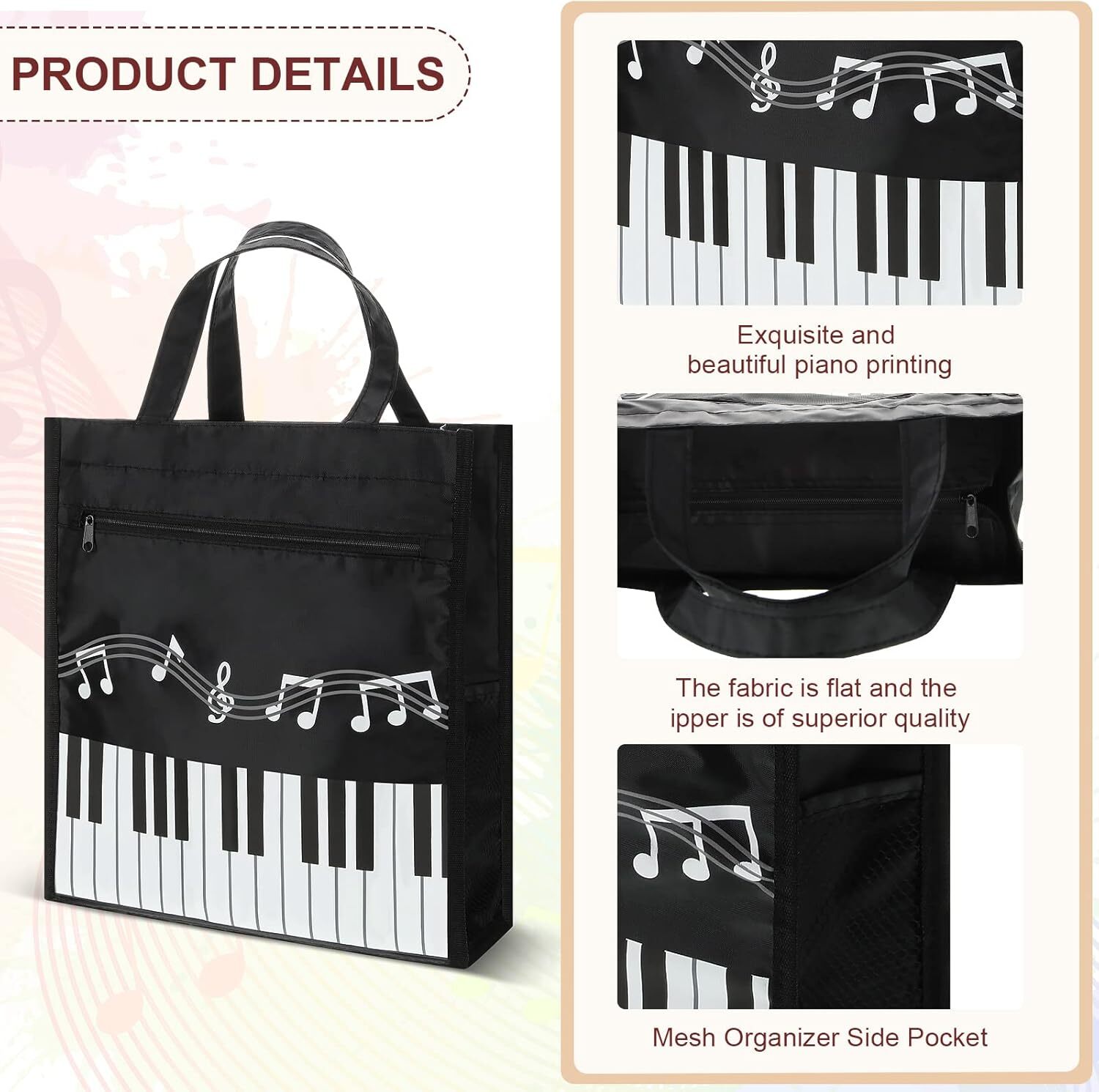 Cunno 4 Pcs Small Piano Music Bag Keys Handbag Reusable Tote Bag...